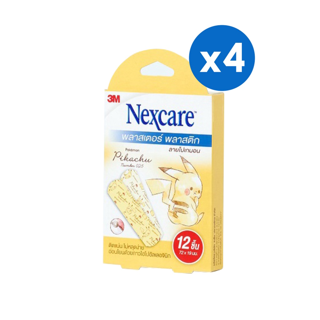 [4ชิ้น]3M Nexcare Pokemon Bandage 12'S/Box เน็กซ์แคร์ พลาสเตอร์โปเกมอน กล่อง 12'S