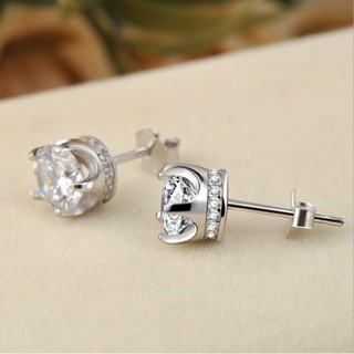 ต่างหูคริสตัลมุกเงิน 925 หูคัพผู้หญิงแฟชั่น WE58R Earrings Silver