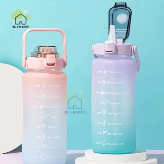 ขวดน้ำพกพา ขนาด2ลิตร ขวดน้ำสีพาสเทล สามารถบอกเวลา ขวดน้ำพกพา กระบอกน้ำ น้ำหนักเบา B.HOMY