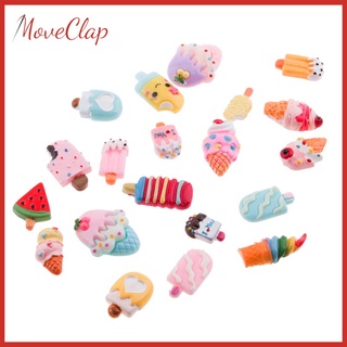 Moveclap เรซิ่นรูปการ์ตูนไอศกรีม 20 ชิ้นสําหรับตกแต่งสแครบบุ้ค Diy