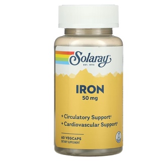 Iron  ธาตุเหล็ก 50 mg, 60 VegCaps , Solaray