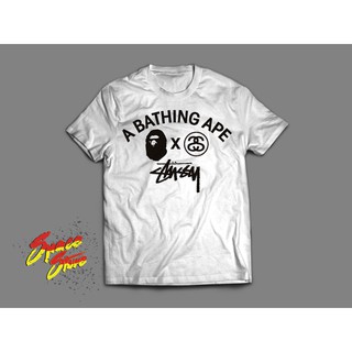 เสื้อยืด เสื้อยืด พิมพ์ลาย A BATHING APE X Stussy MANIA คุณภาพดี สไตล์สตรีท สําหรับผู้หญิง