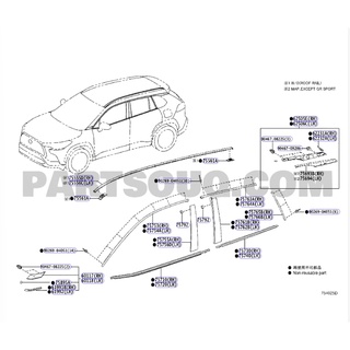 คิ้วรางน้ำหลังคา Toyota Cross (75555-0A020/75556-0A020) แท้ห้าง Chiraauto