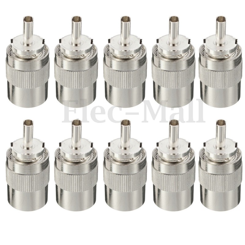 10pcs Connector UHF ชาย PL259 ปลั๊กบัดกรี RG8 RG213 LMR400 7D-FB สายเงิน
