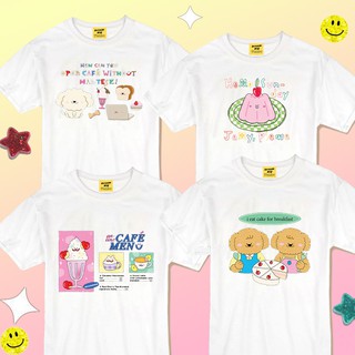 Live74# เสื้อขาว “Cafe Dog” S-XXL อก 32-50 สไตล์เกาหลี Dream Big Tshirt โอเวอร์ไซน์ สาวอวบใส่ได้ สีขาว คอกลม เเฟชั่นผ