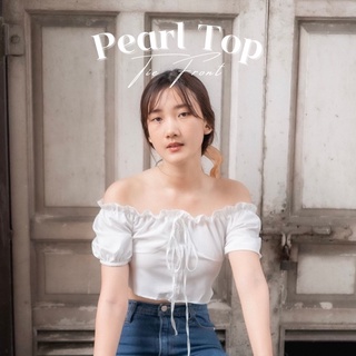 Pearl Top | เสื้อครอปปาดไหล่ สีขาว ผูกโบว์