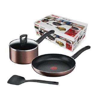 Tefal กระทะเทฟล่อน หม้อเทฟล่อนพร้อมฝาแก้ว ชุดกระทะ 4 ชิ้น รุ่น Day By Day เคลือบไทเทเนี่ยม 7 ชั้น ใช้กับเตาได้ทุกชนิด
