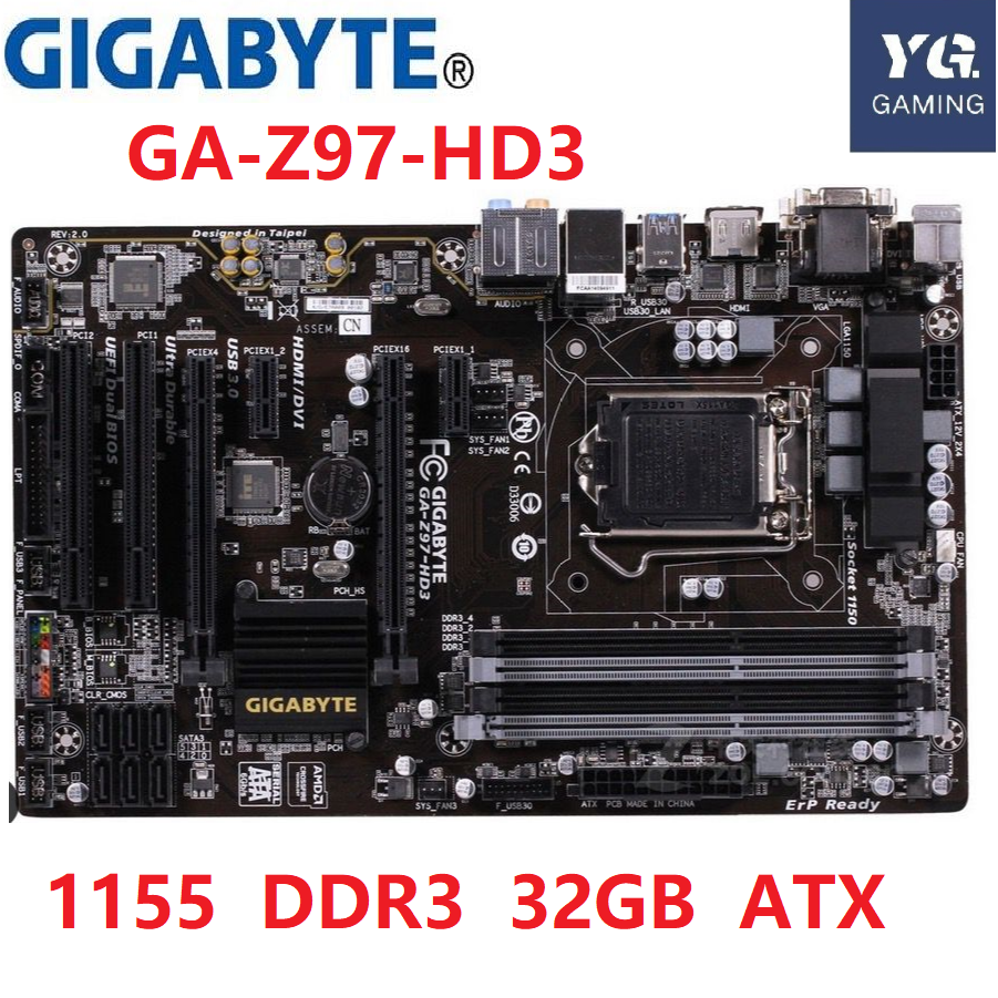 Gigabyt GA-Z97-HD3 เมนบอร์ด LGA 1150 DDR3 USB2.0 USB3.0 SATA3 Z97-HD3 32GB Z97 ใช้เมนบอร์ดเดสก์ท็อปบ