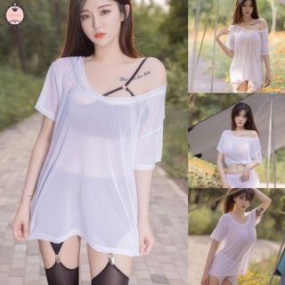 New Womens Sheer Top Ladies Short Sleeve Stretchy See Through Shirt Loose Tops