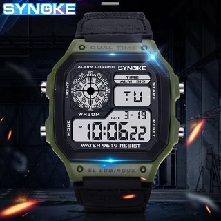 SYNOKE นาฬิกาผู้ชายดิจิตอลนาฬิกาข้อมือทหารสแควร์ LED กีฬาชายนาฬิกา