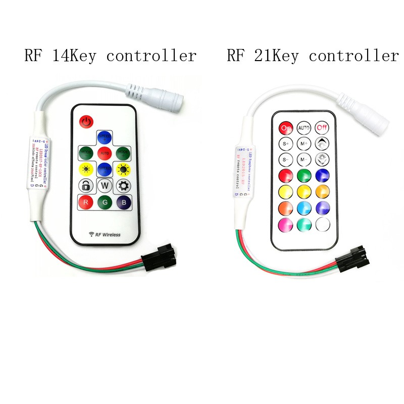 Rf 14key 21key mini little led pixel strip light controller สําหรับ WS2811 SK6812 WS2812B 6803 1903 พร้อมรีโมทคอนโทรล