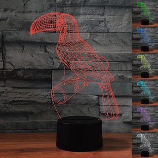 โคมไฟตั้งโต๊ะอะคริลิค LED รูปนก Toco Toucan ไล่โทนสี 7 สี สําหรับตกแต่งบ้าน