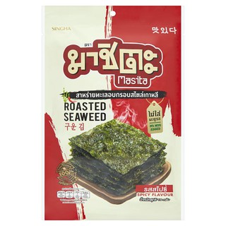 🔥ยอดนิยม!! มาชิตะ สาหร่ายทะเลอบกรอบสไตล์เกาหลี รสสไปซี่ 15กรัม Masita Spicy Korean Crispy Seaweed Snack 15g