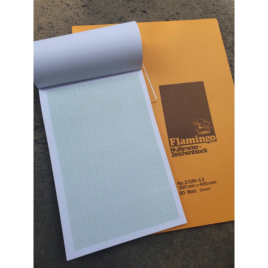 สมุดกราฟ ฟลามิงโก 50 แผ่น เส้นสีเขียว A4  A3  A2 หนา 100แกรม  Graphbook