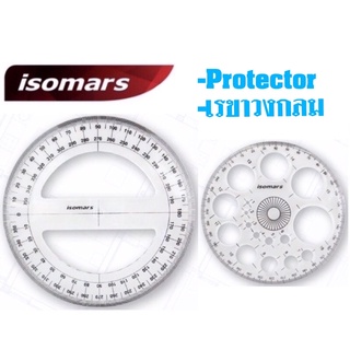 ISOMARS Protector 360 องศา และ เรขาวงกลมออกแบบ 360 องศา ไม้บรรทัด ไม้โปรเทคเตอร์