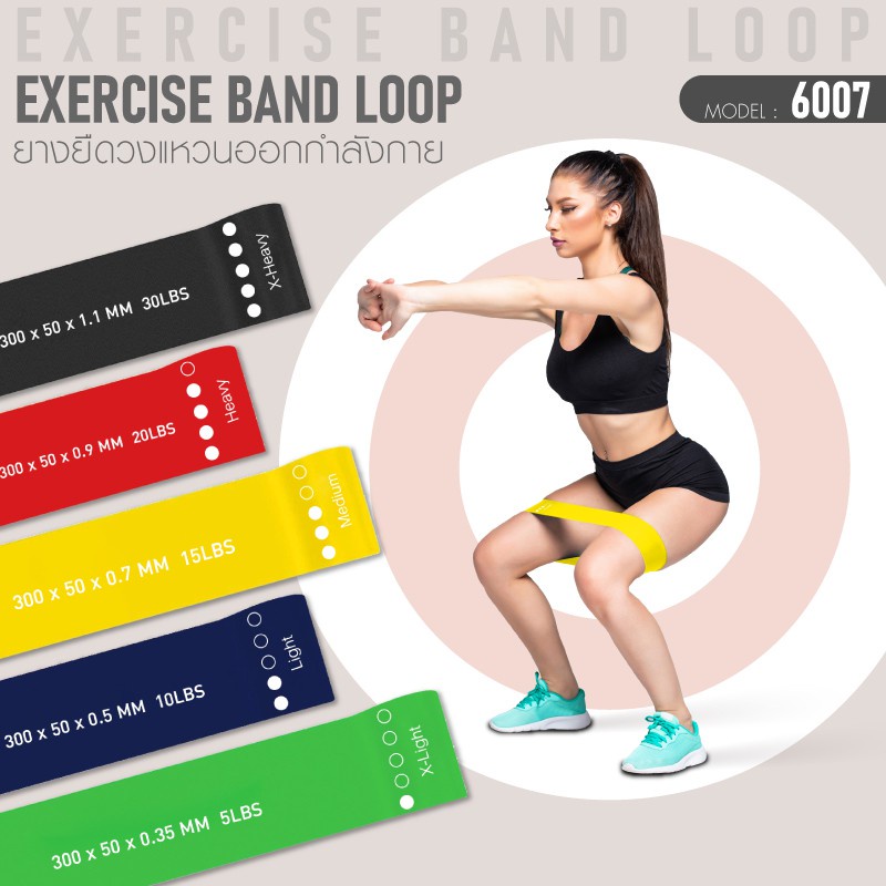 ถุงเท้าพิลาทิส สายแรงต้าน ยางยืดวงแหวน ออกกำลังกาย Exercise Band Loop รุ่น 6007  (5เส้น)
