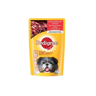 เพดดิกรี อาหารสุนัขชนิดเปียก แบบเพาช์ รสเนื้อชิ้นในน้ำเกรวี่ 130กรัม 1 ซอง