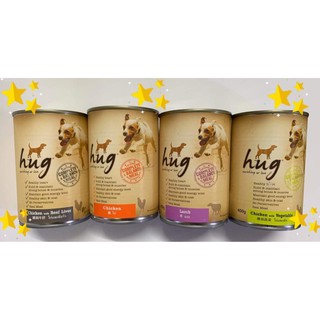 Hug Dog Food 400g  ❤️ ฮัก กระป๋อง ขนาด400กรัม ❤️ อาหารสุนัขโตอายุ 6 เดือนขึ้นไป มี4รสชาติ