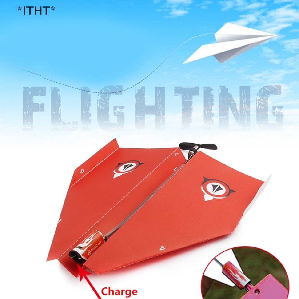 Itht โมเดลเครื่องบินบังคับวิทยุ กระดาษพับได้ DIY มอเตอร์พลังงาน เครื่องบินบังคับ สีแดง ของเล่นสําหรับเด็กผู้ชาย