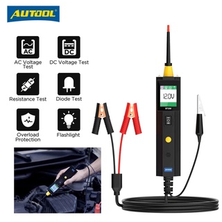 AUTOOL BT250 Auto 6V 12V 24V AC DC รถ เครื่องทดสอบวงจรแรงดันไฟสำหรับรถบรรทุก Test VoltMet Long Probe LED Light ปากกา Light Bulb