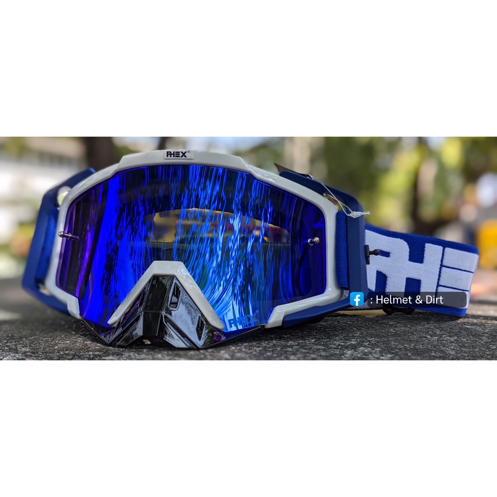 (ส่งฟรี!!!) แว่นวิบาก RHEX Goggle สีขาว กรอบน้ำเงิน เลนส์ปรอทน้ำเงิน
