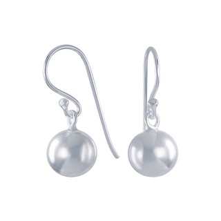 SILVER THAI Silver 8mm Shiny Ball Dangle Plain Earring ต่างหูเงินแท้ต่างหูเบ็ดตกปลาห้อยไข่มุก