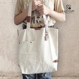 Canvas x Leather Bag กระเป๋าผ้าแคนวาส by Lazysuff