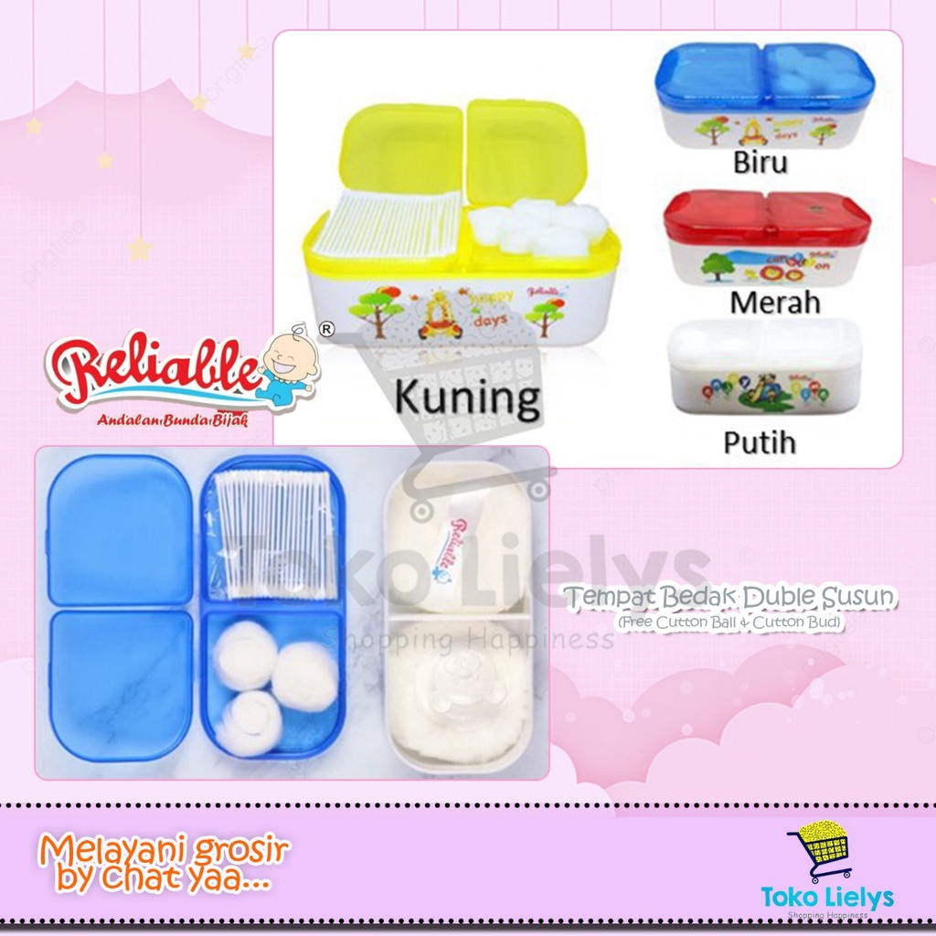 ที่วางแป้งเด็กซ้อนสองชั้นที่เชื่อถือได้ RTB10400 ฟรี สําลีก้อน + คอตตอนบัต