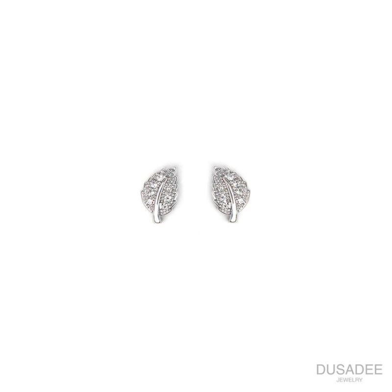 Enchanted earrings ต่างหูเงินแท้ ชุบทองคำขาว ประดับเพชรสวิส น้ำ 100 แบรนด์ Dusadee Jewelry