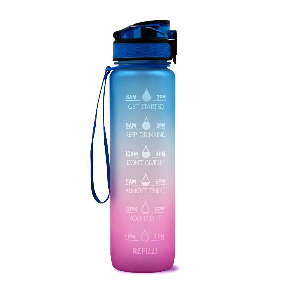 สีฟ้า-ชมพู(พร้อมส่ง)ขวดน้ำบอกเวลาดื่มน้ำ คุณภาพ ดื่มวันละ 2 ขวด ปราศจาก BPA ความจุ 1 ลิตร พกพาสะดวก กีฬาออกกำลังกาย คุณภาพสูง