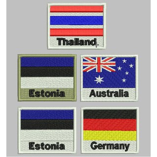 ธงชาติ  flag - อาร์มธงชาติพร้อมชื่อประเทศ ติดเสื้อ กระเป๋า หมวก Size 2x2.5 in.(แบบเย็บ รีด ตีนตุ๊กแก)