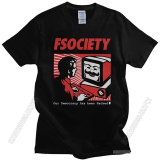 เสื้อยืดคอกลมเสื้อยืดคอกลม ผ้าฝ้ายแท้ 100% พิมพ์ลายหุ่นยนต์ Mr Robot FSociety สไตล์วินเทจ สําหรับผู้ชายS-5XL