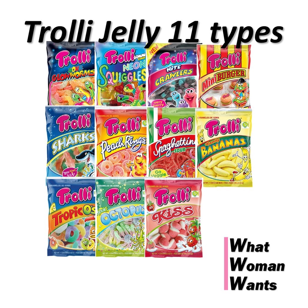Trolli  เยลลี่กัมมี่หวาน (พร้อมของแถม) Dino Rex / Sour glow worms, Neon Squiggles, Nite Crawlers, Pe
