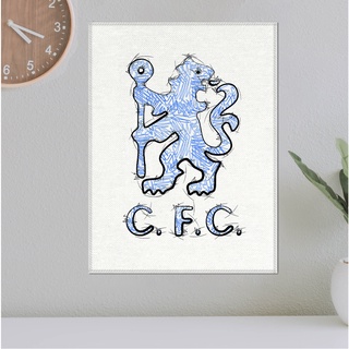 โปสเตอร์ ผ้าแคนวาส ตราสโมสร Chelsea เชลซี ลายเส้นปากกาสีเมจิก ภาพวาดสเก็ตช์