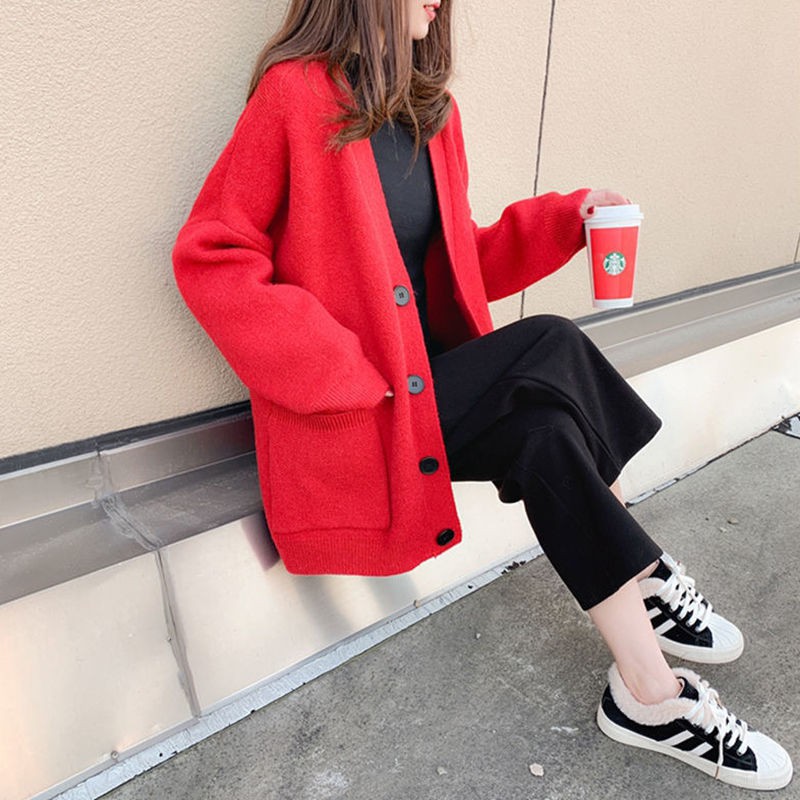 🎈FOX`L🎈เสื้อคาร์ดิแกนผ้าถักหนา V-Collar แขนยาว พร้อมกระเป๋า ไซส์ใหญ่ถึง 2XL (มี 6 สีให้เลือก) - รูปที่ 5