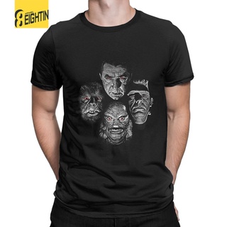 เสื้อยืดแขนสั้น คอกลม ผ้าฝ้าย 100% พิมพ์ลาย Monster MashRed Eyes Dracula Frankenstein สําหรับผู้ชาย LHZY