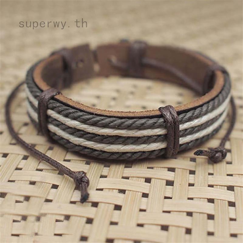 สายรัดข้อมือหนัง PU สองชั้นสำหรับ Unisex สีน้ำตาล