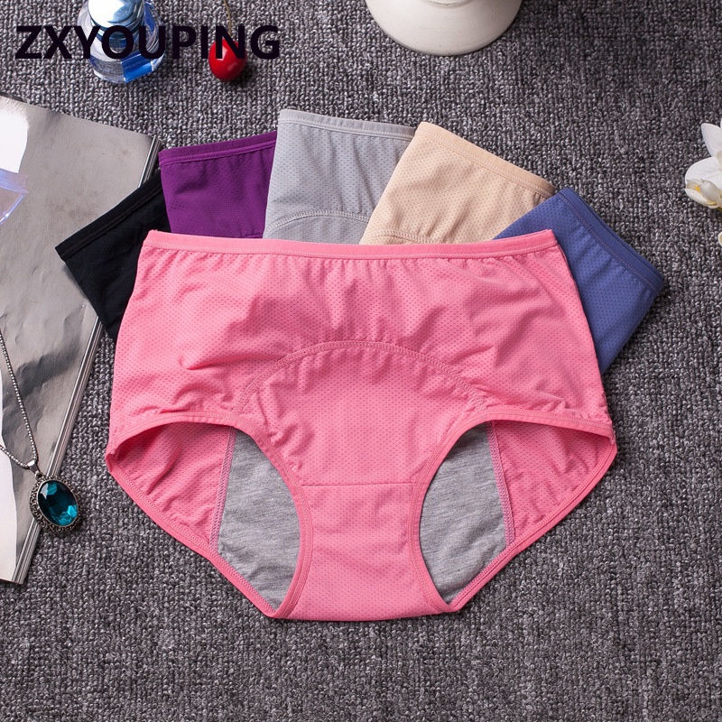 Zxyouping กางเกงชั้นในประจําเดือน ผ้าฝ้าย ดูดซับเหงื่อ ระบายอากาศได้ดี สวมใส่สบาย สีพื้น สําหรับผู้หญิง ไซซ์ L - 6XL