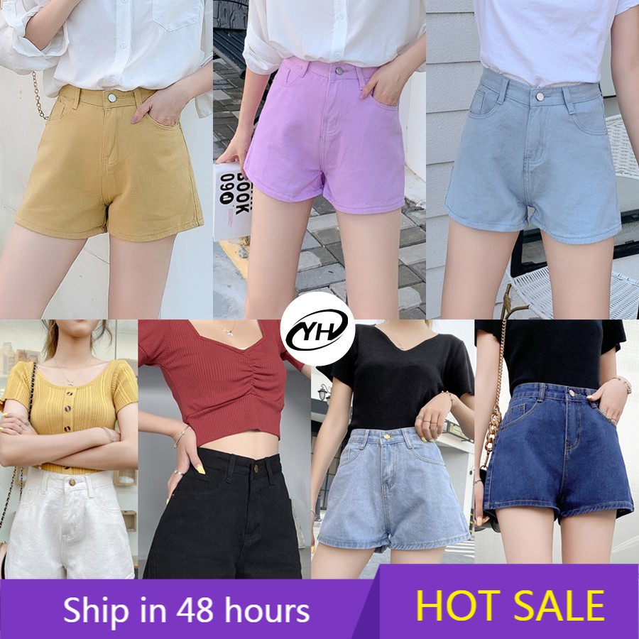 💥YH#N632💥กางเกงยีนส์ขาสั้น เอวสูง ทรงสวยๆ สไตล์เกาหลี