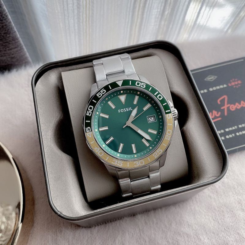 🎀 (สด-ผ่อน) นาฬิกา  หน้าปัด สีเขียว BQ2506 FOSSIL Fenmore Midsize Silver-Tone Stainless Steel Watch