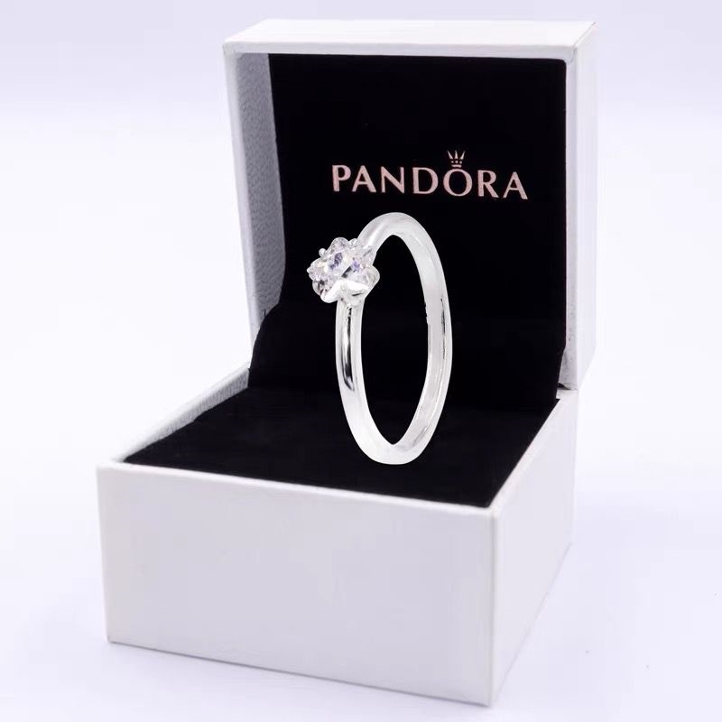 Pandora แหวนเงิน 925 ประดับเพชร เพทาย รูปดาว สําหรับหมั้น งานแต่งงาน
