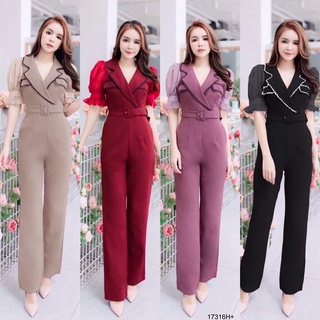 oofy  Jumpsuit จั้มสูทขายาว แต่งริบบิ้น +เข็มขัด ใส่สวย พร้อมส่ง เดรส ชุดเซ็ท ทำงาน ออกงาน ไปเที่ยว สาวอวบ แฟชั่นผู้หญิง