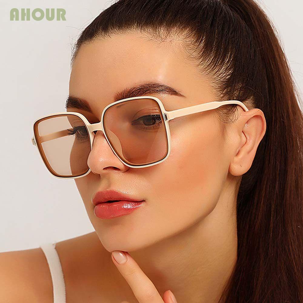 AHOUR Elegant Big Frame Sunglasses Traveling Square Sunglasses Women