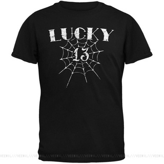 เสื้อยืดผ้าฝ้ายพิมพ์ลายขายดี ส่งเร็ว Lucky 13 เสื้อยืดลําลอง ผ้าฝ้าย สีดํา แฟชั่นสําหรับผู้ชาย