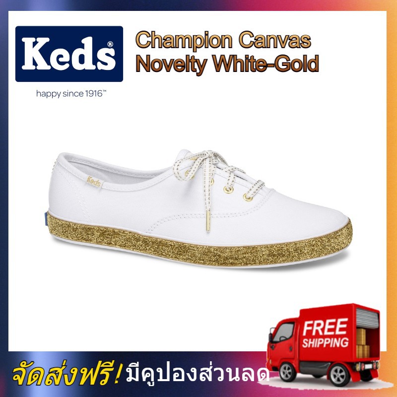 KEDS WF61519 Women's Champion Canvas Novelty White-Gold รองเท้าสตรี Keds รองเท้า เค็ด Fasion Sneaker สีขาว