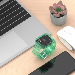 สายรัดซิลิโคนพร้อมเคสแบบเต็มวงเข้ากันได้สําหรับ iWatch Series 10/9/8/7/6/SE/5/4/3 Ultra 2 49mm 45mm 41mm 44mm 42mm 40mm
