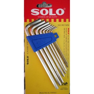 กุญแจหกเหลี่ยม 8ตัว/ชุด SOLO รุ่น NO.905(แบบยาว) ประแจแอล หกเหลี่ยม ประแจหกเหลี่ยมหัวตัด ประแจแอล ของแท้
