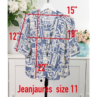 เสื้อมือสอง Jeanjaures คอกลม แขนสั้นตุ๊กตา ผ้าโปลีเอสเตอร์ใส่สบายไม่ร้อน กระดุมหน้ามีฟองน้ำรองไหล่ลายกราฟฟิกสีพาสเทล