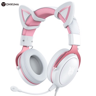 Onikuma X10 ชุดหูฟังเล่นเกม แบบมีสาย พร้อมไมโครโฟน ไฟ LED สีขาว และสีชมพู สําหรับ PS4 โทรศัพท์มือถือ คอมพิวเตอร์