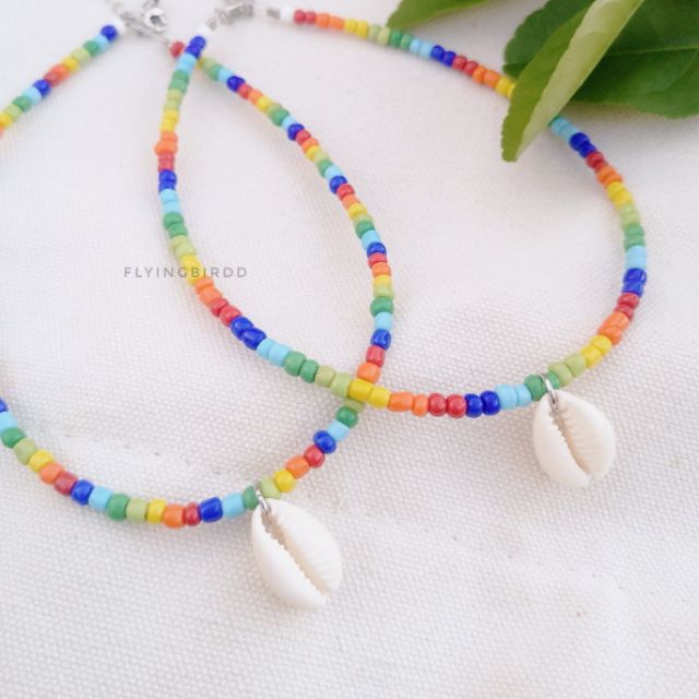 Vivid Rainbow Shell / Peace Choker ⛱️ สร้อยหอย สร้อยลูกปัดสีรุ้งจี้หอย สร้อยสมายลี่ สร้อยไปทะเล ภาพถ่ายจากสินค้าจริง